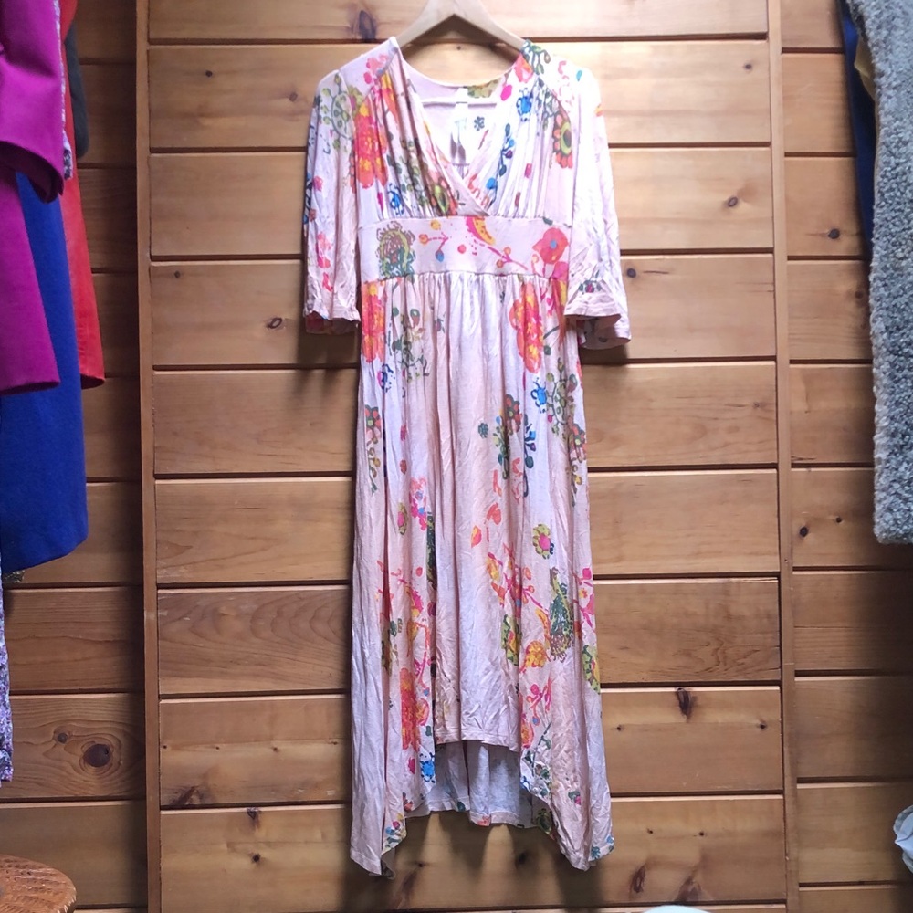 Melissa McCarthy Seven7 Maxi Dress Womens Medium Peach Floral Bell Sleeve